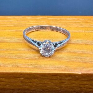 Vintage Sterling Silver Ring Solitaire CZ Birmingham 1957 Signed SE Size 9.25